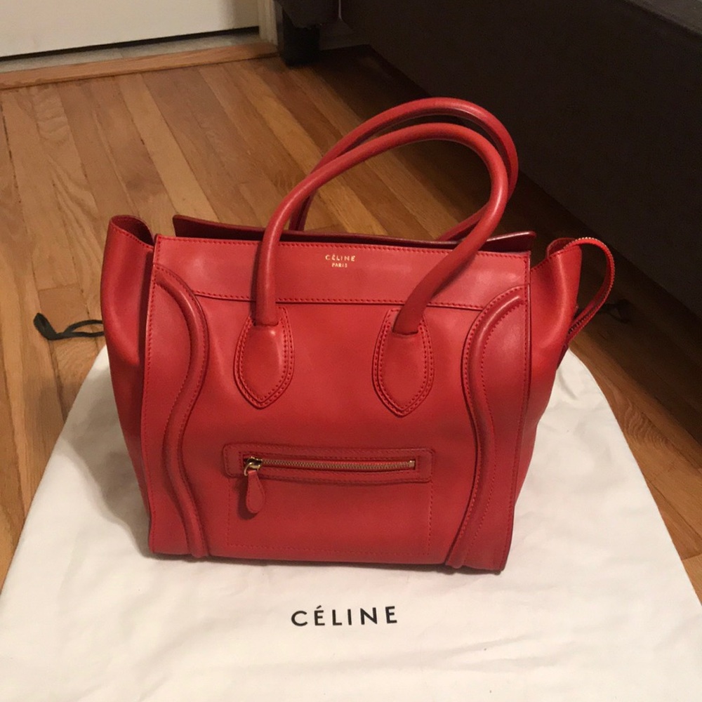 Auth Celine Red Luggage Tote
